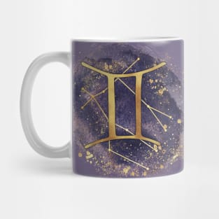 Gemini gold symbol with constellation on watercolor Mug